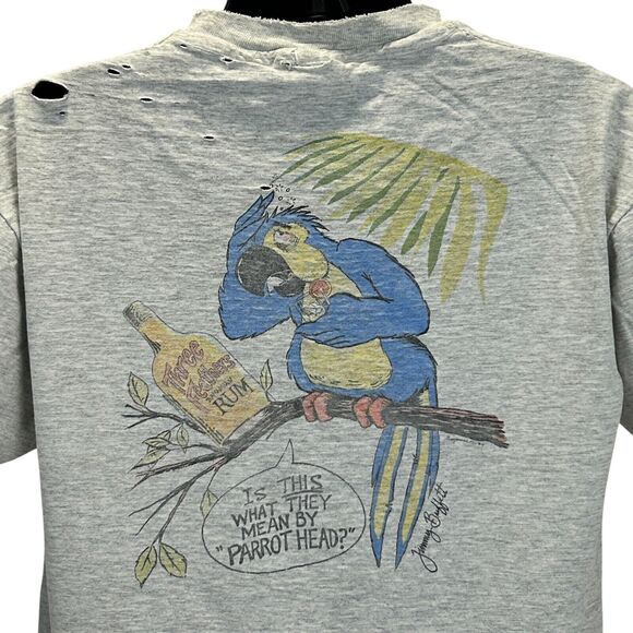 Vintage 90s Distressed Jimmy Buffett T Shirt Drunk Parrot Head Gray Mens L Large - Picture 1 of 14